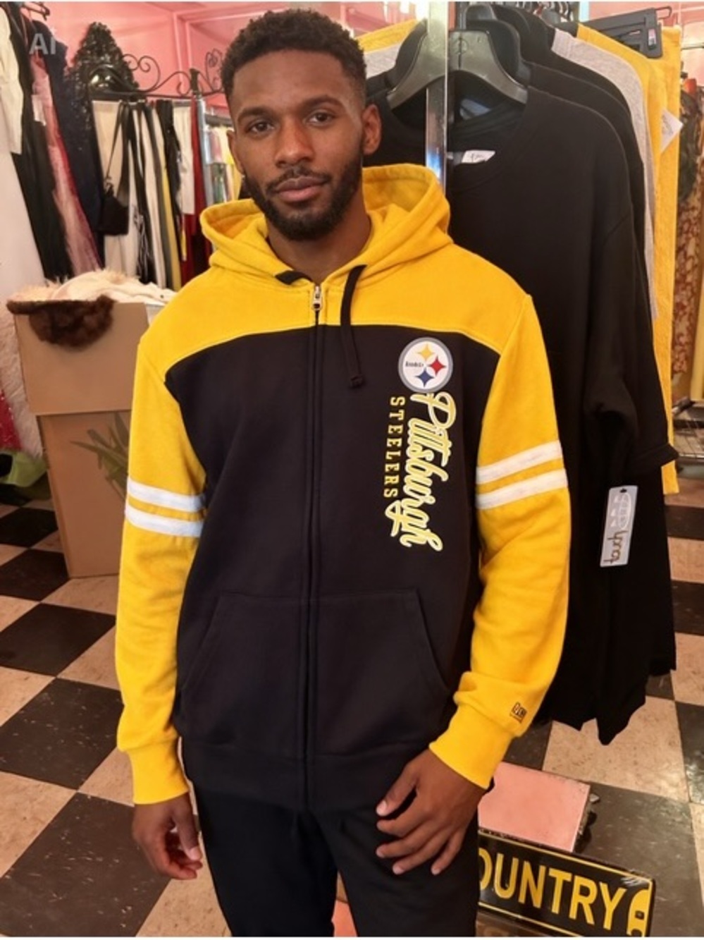 Men's Yellow & Black Full-Zip Hoodie